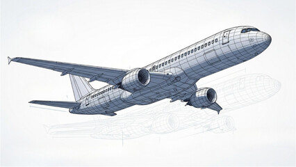 Detailed vehicle autocad blueprint of an airplane in flight viewed from the side © Stock Image Paradise