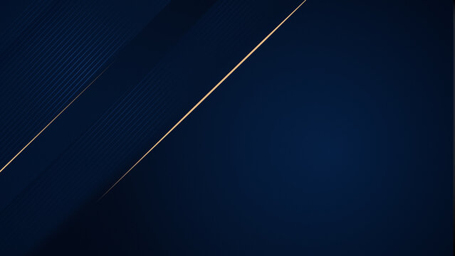 Elegant dark blue abstract background with diagonal gold accent lines. Modern luxury corporate design with clean gradient and copy space for premium branding and presentation.