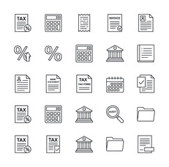 Collection of financial and tax related icons for business and accounting concepts