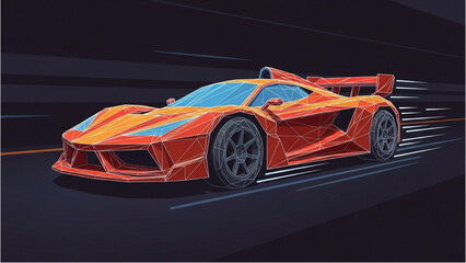 Naklejka premium Racing vehicle autocad blueprint illustration of a sports car speeding on a track