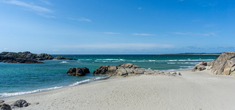Rugged Beauty of Ogna Beach in Jaeren Rogaland Norway featuring Rocky Outcrops and Pristine White Sand along the Turquoise North Sea Coast