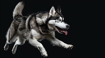 Dynamic Siberian Husky Leaping in Mid-Air, Energetic Canine Action Shot