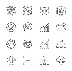Collection of modern line icons representing artificial intelligence and technology concepts