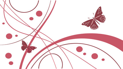 Stylized Red Birds in Flight with Abstract Vines