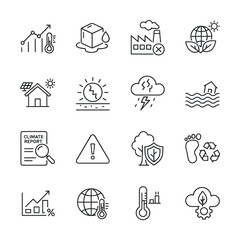 Fototapeta premium Collection of climate change and environmental protection icons for global warming awareness