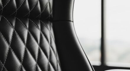 Fototapeta premium Detailed close-up of luxurious black quilted leather texture with elegant diamond stitching, perfect for premium upholstery, automotive, or furniture design.