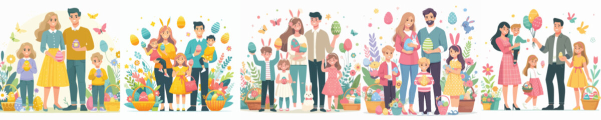 Obraz premium vector of family celebate easter 