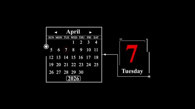 April 7th 2026 Tuesday Calendar Display date. A very important date in the calendar. Signing a day on a calendar.