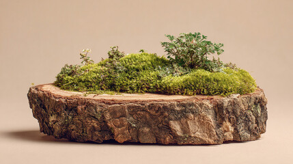 Realistic Style Tree Stump & Moss Microlandscape Photography
