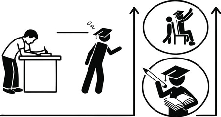 Academic Journey Illustration &ndash; From Struggle to Success