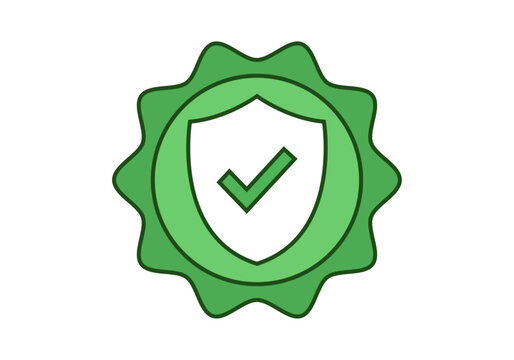 Escudo de seguridad con marca de verificaci&oacute;n sobre sello circular de color verde
