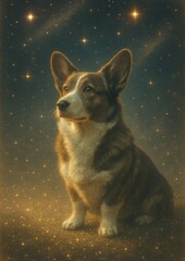 Obraz premium Corgi amidst cosmic stars