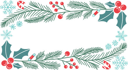 Christmas Decorative Border with Holly, Candy Canes, and Snowflakes