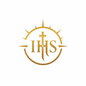 Golden IHS Monogram with Radiant Cross Symbol.