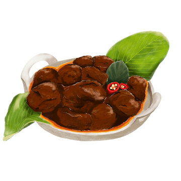 Illustration of A Bowl of Beef Rendang Indonesian food