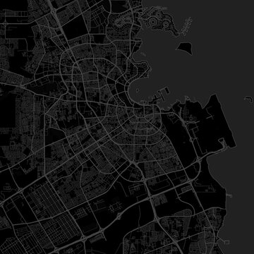 Doha City Map Sophisticated Grayscale Composition with Timeless Geometric Street Art, A Timeless Piece for Modern Gallery Walls and Scandinavian Home Decor, emphasizing refined linework.