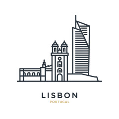 Fototapeta premium Stylized Lisbon Landmark Line Art with Tower and Skyscraper