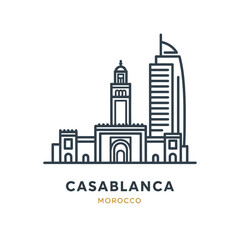 Fototapeta premium Minimalist Line Art Illustration of Casablanca City Skyline, Morocco