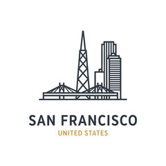 Fototapeta premium Minimalist San Francisco Skyline Illustration with Tower and Buildings