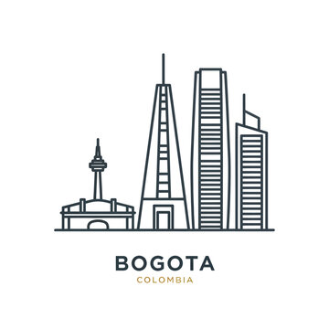 Stylized Line Art Cityscape of Bogota, Colombia with Skyscrapers