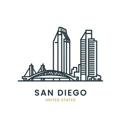 Obraz premium Minimalist San Diego Skyline Illustration with Modern High-Rise Buildings