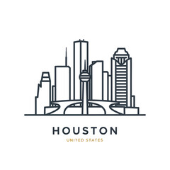 Obraz premium Minimalist Line Drawing of Houston Skyline with Skyscrapers