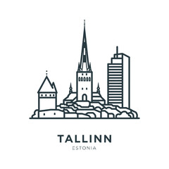 Fototapeta premium Tallinn Estonia Skyline Illustration with Historic and Modern Architecture