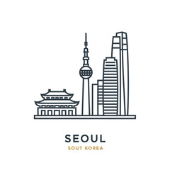 Obraz premium Stylized Seoul Skyline Illustration with Tower and Historic Building