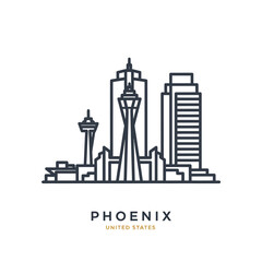 Fototapeta premium Minimalist Line Art of Phoenix Skyline with iconic buildings, United States