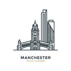 Obraz premium Minimalist Line Art of Manchester Skyline with the UK Flag
