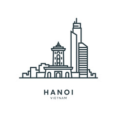 Obraz premium Minimalist Line Drawing of Hanoi Skyline with Iconic Landmarks
