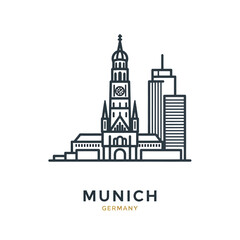 Obraz premium Munich Skyline Illustration with Historic and Modern Buildings