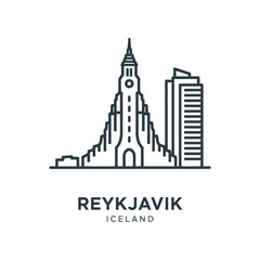 Obraz premium Minimalist Illustration of Reykjavik Landmark with City Building
