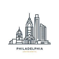 Minimalist Line Art of Philadelphia Skyline in Black and White