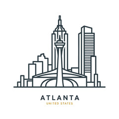 Fototapeta premium Minimalist Line Art Illustration of Atlanta Skyline and Landmark
