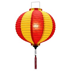 Obraz premium A vibrant red and yellow chinese lantern hanging against a white background