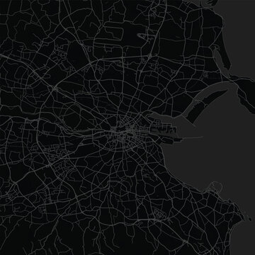 Dublin City Map Precise Blueprint Aesthetics Featuring Crisp Urban Contour Rendering, Suited for Elegant Living Spaces and Sophisticated Office Styling Art, emphasizing refined linework.