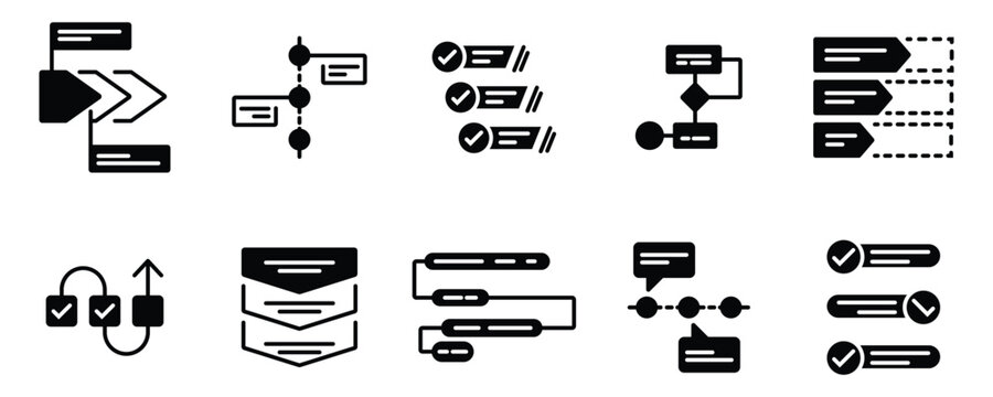 Workflow Diagram and Process Flow Icon Set