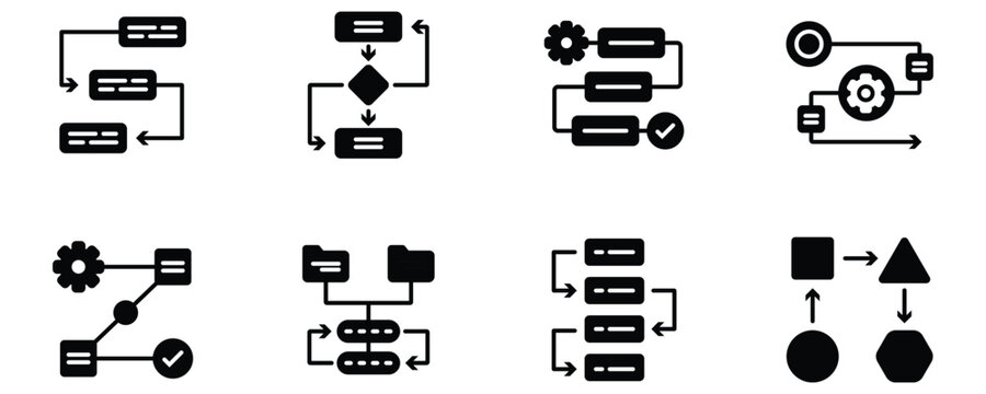 Data Process Flow and Workflow System Icons
