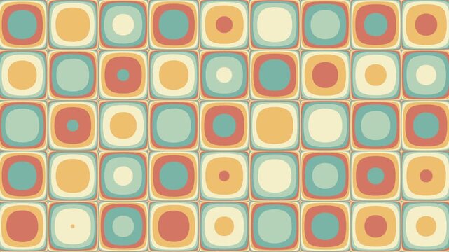 Geometric patterns background loop, animated circles and squares, Animated Mid-Century Modern Geometric Pattern Loop Abstract Composition in Teal, Pale