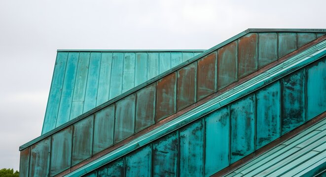 Patina Copper Roof Architecture Detail Close Up.