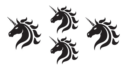 Obraz premium Unicorn profile silhouette collection with magical fantasy creature head icons isolated on white background