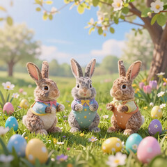Fototapeta premium noir, a sunny spring meadow filled with easter bunnies and colorful eggs