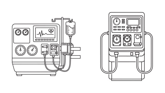 Dual Hemodialysis And Renal Support Systems Technical Line Art For Hospital Infrastructure Investment And Vendor Tender Documentation