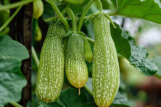 Ripe maglia da prete vegetables hanging from the plant, ready to be harvested