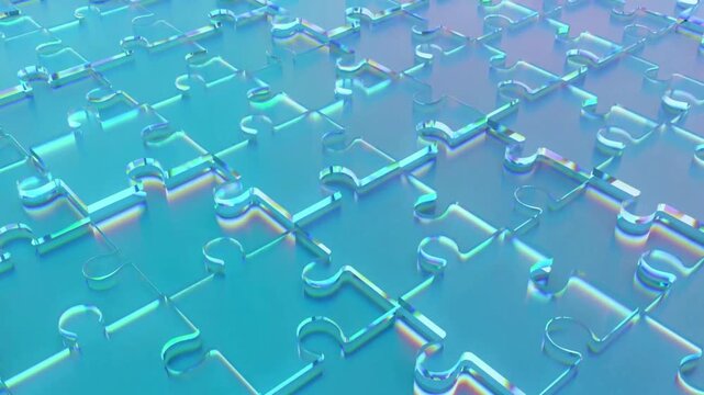 A blue jigsaw puzzle with pieces interlocked