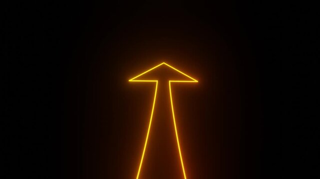Neon yellow glowing upward arrow looping animation, futuristic neon directional arrow moving up motion graphic on black background