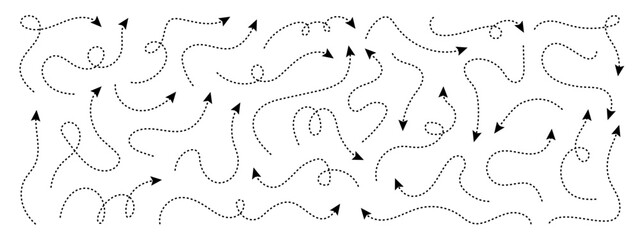 Obraz premium Set of squiggle dash line arrows. Dashed line curved vector arrows icons