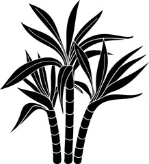 Black silhouette of sugarcane (Saccharum officinarum) isolated on white background