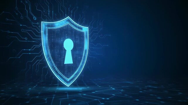 サイバー防御を象徴する3Dデジタルシールドアイコン